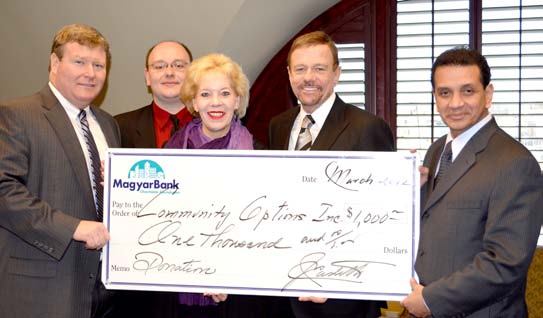 John S. Fitzgerald, President and CEO Magyar Bank, Frank Lankey, Community Relations Specialist Magyar Bank, Victoria Gorman, Vice President and New Brunswick Branch Manager, Robert Stack, President and CEO of Community Options and Jay E. Castillo, President, MagyarBank Charitable Foundation.