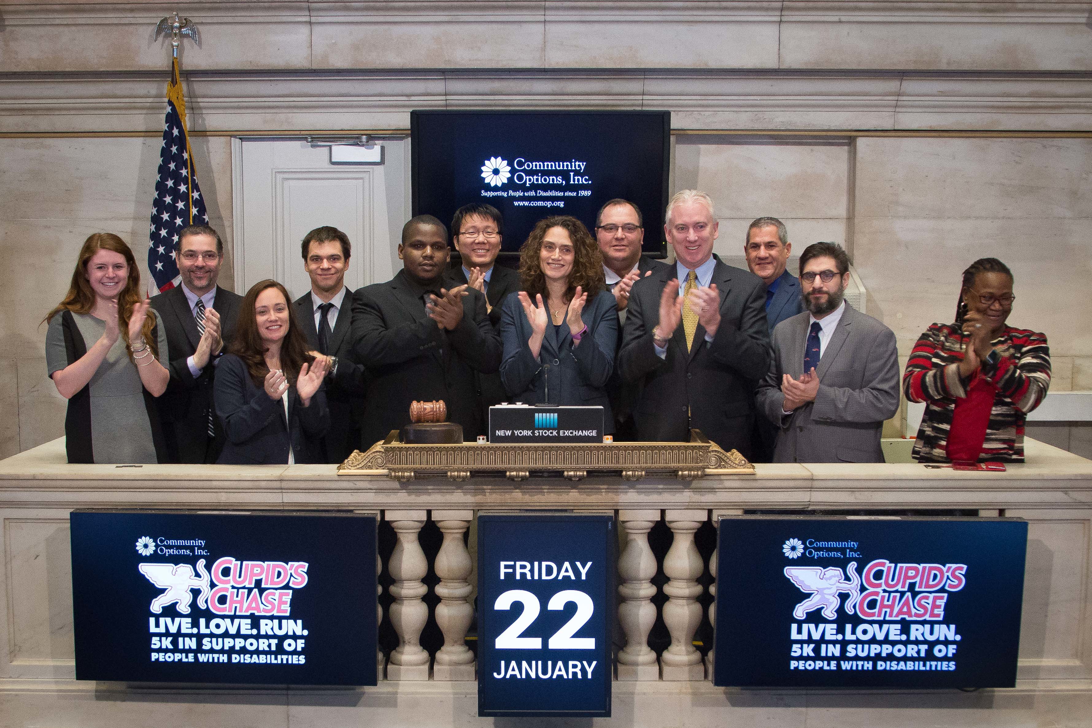 Robert Stack, President of Community Options, selected Roy King to ring the bell at the New York Stock Exchange, Friday January 22, 2016