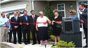 Featured in Photo: Rob Perotti - Kara Homes, Gregory Fenton - Acting Director, Division of Developmental Disabilities NJ Department of Human Services, Joe Manger - Chief of Police, Barnegat, NJ, James Smith, Joseph H. Vizari - Freeholder, Mayor Thomas E. Hartmen Jr., Nancy Seiler and Terry Morrison - Residents & Official Ribbon Cutters, Diane DOrazio - Executive Director, Ocean County, NJ & Robert Stack, President & CEO, Community Options, Inc.