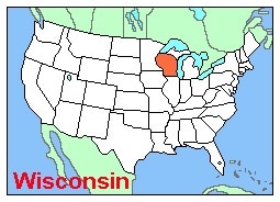 Wisconsin highlighted on a map of the US