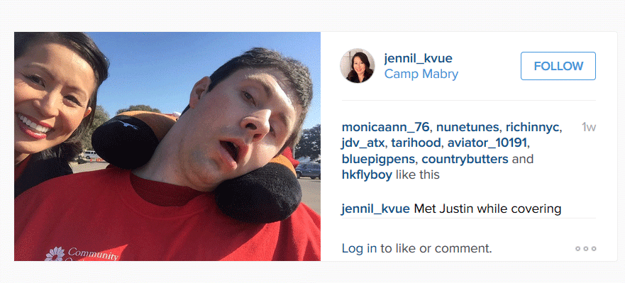  jennil_kvue Met Justin while covering Cupid's Chase. He was a former elite runner who slipped during a run and sustained a traumatic brain injury. More on this story on kvuenewsat6.