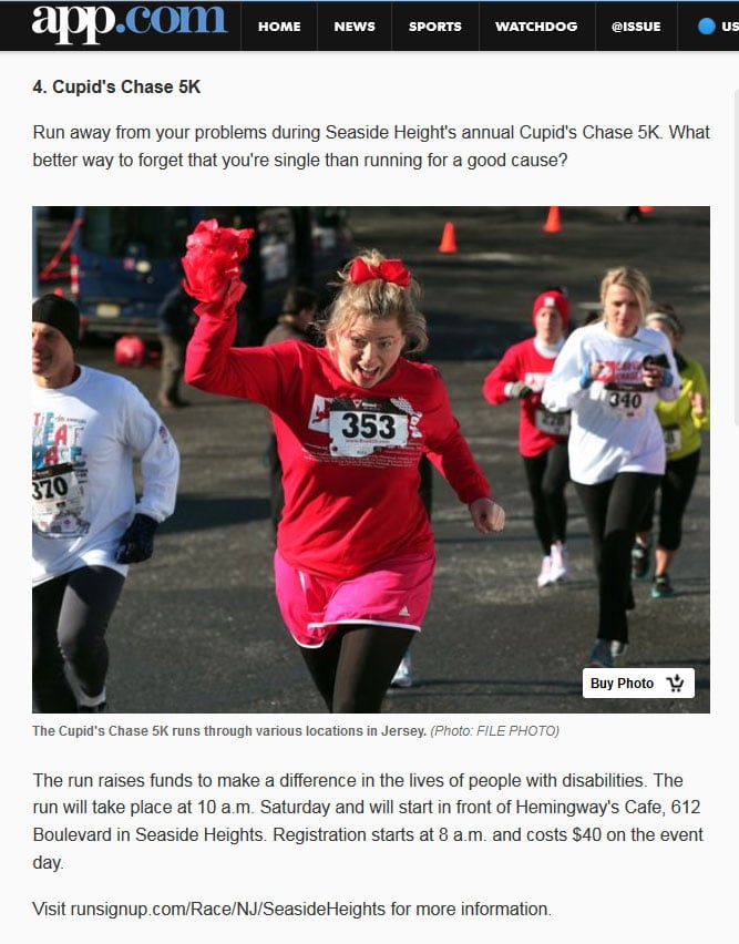 The Cupid's Chase 5K runs through various locations in Jersey.