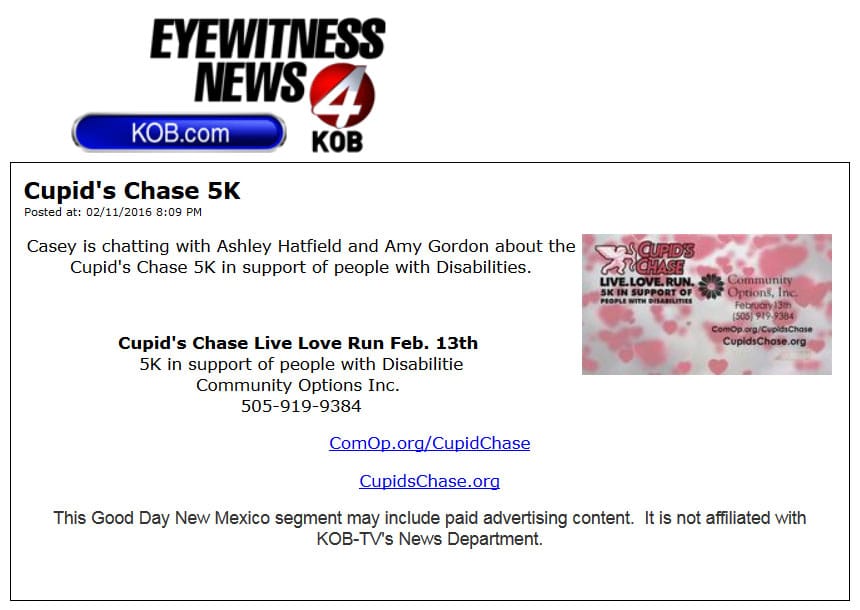 Good Day New Mexico's Casey is chatting with Ashley Hatfield and Amy Gordon about the Cupid's Chase 5K in support of people with Disabilities.