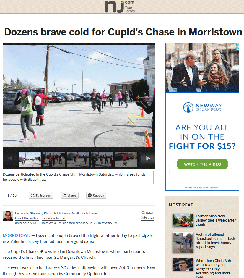 Dozens participated in the Cupid's Chase 5K in Morristown Saturday, which raised funds for people with disabilities.