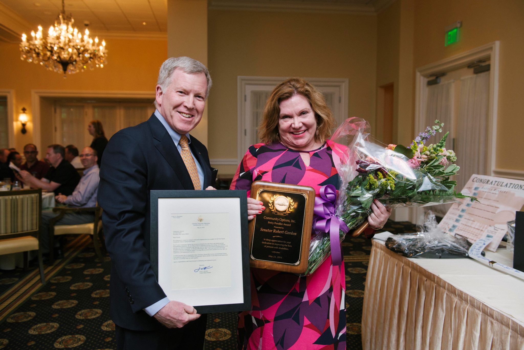 Gail and Senator Gordon were honored during Community Options, Inc.’s spring iMatter Golf Classic at the Alpine Country Club in Demarest on May 23, 2016.