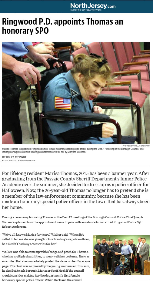 Marisa Thomas is appointed Ringwood's first female honorary special police officer during the Dec. 17 meeting of the Borough Council. The lifelong borough resident is wearing a uniform tailored for her by Maryann Brennan.
