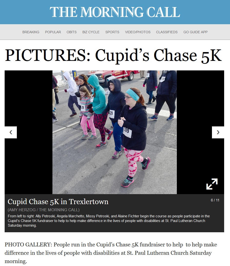 From left to right: Ally Petroski, Angela Marchetto, Missy Petroski, and Alaine Fichter begin the course as people participate in the Cupid’s Chase 5K fundraiser to help to help make difference in the lives of people with disabilities at St. Paul Lutheran Church Saturday morning.