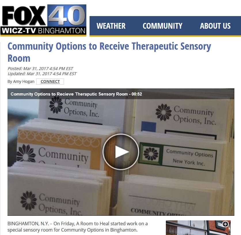 FOX 40 WICZ TV - Community Options to Receive Therapeutic Sensory Room