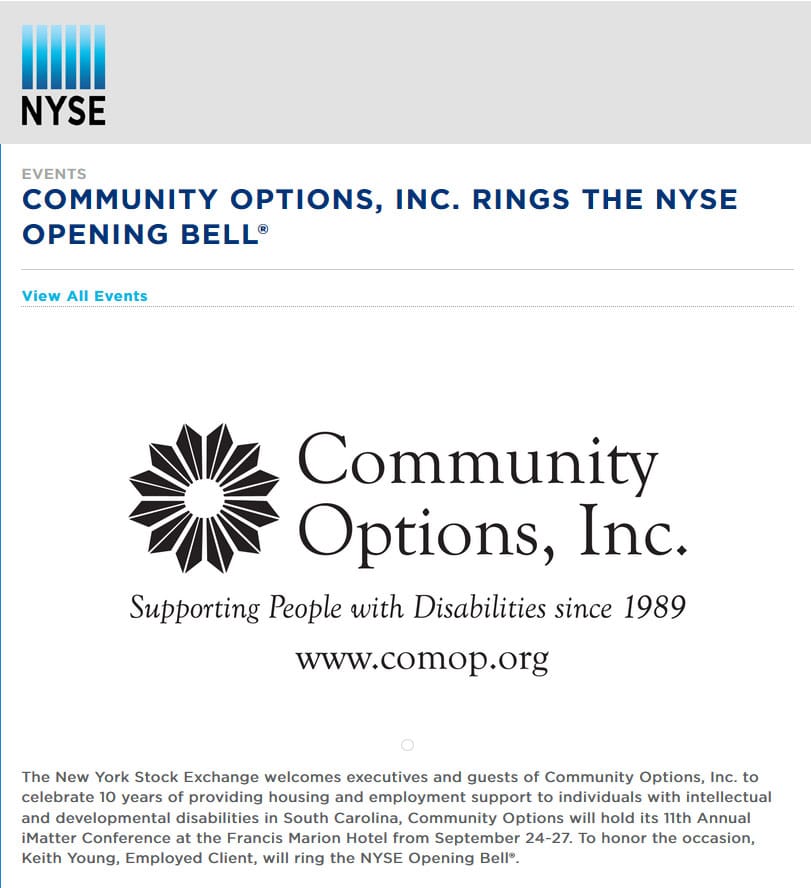Community Options, Inc. Rings The NYSE Opening Bell®