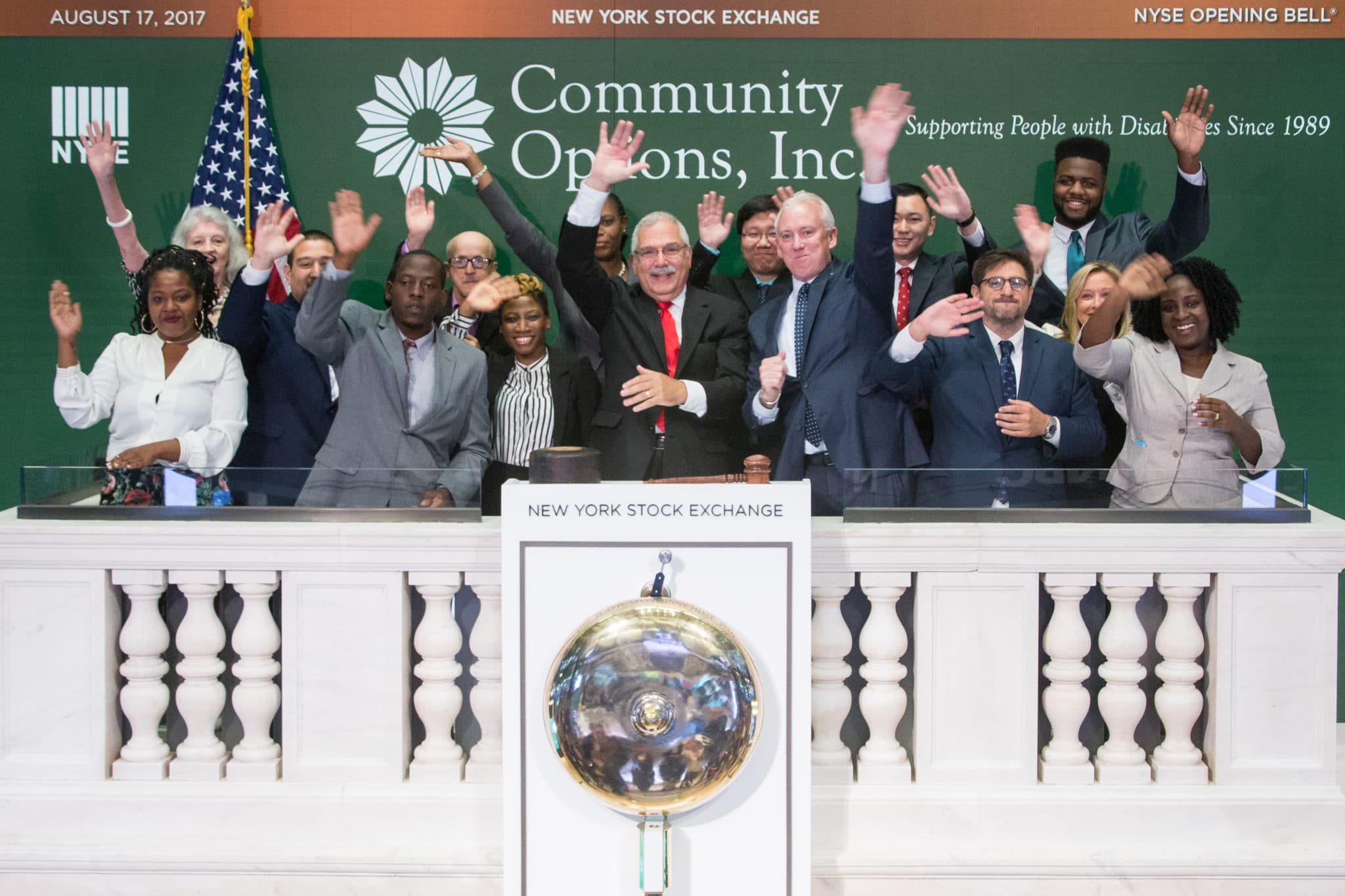 On Thursday, August 17, 2017, The New York Stock Exchange welcomes executives and guests of Community Options, Inc. to celebrate 10 years of providing housing and employment support to individuals with intellectual and developmental disabilities in South Carolina, Community Options will hold its 11th Annual iMatter Conference at the Francis Marion Hotel from September 24-27. To honor the occasion, Phil Lian,Board Member, rings the NYSE Opening Bell®.