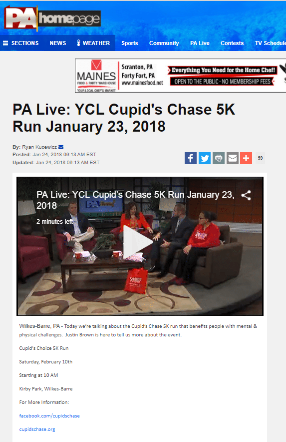 Justin Brown of Community Options discusses the upcoming 2018 Cupid's Chase 5K in Wilkes-Barre, PA on PA Live.