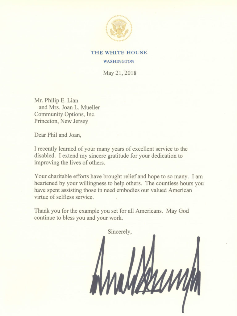 President Donald J. Trump recognizes key Community Options, Inc. Board Members