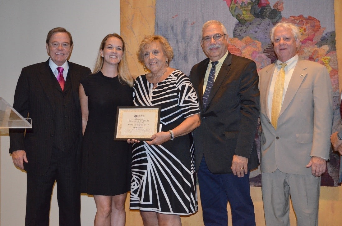 Pictured from Left to Right: Robert Stack, President and CEO; Tracy Mendola, Executive Director of Morristown, New Jersey; Geraldine Schwartz, Direct Support Professional of the Year Award Recipient; Philip Lian, Community Options Enterprises Board Chair; Peter Dulligan, Community Options, Inc. Board Trustee.