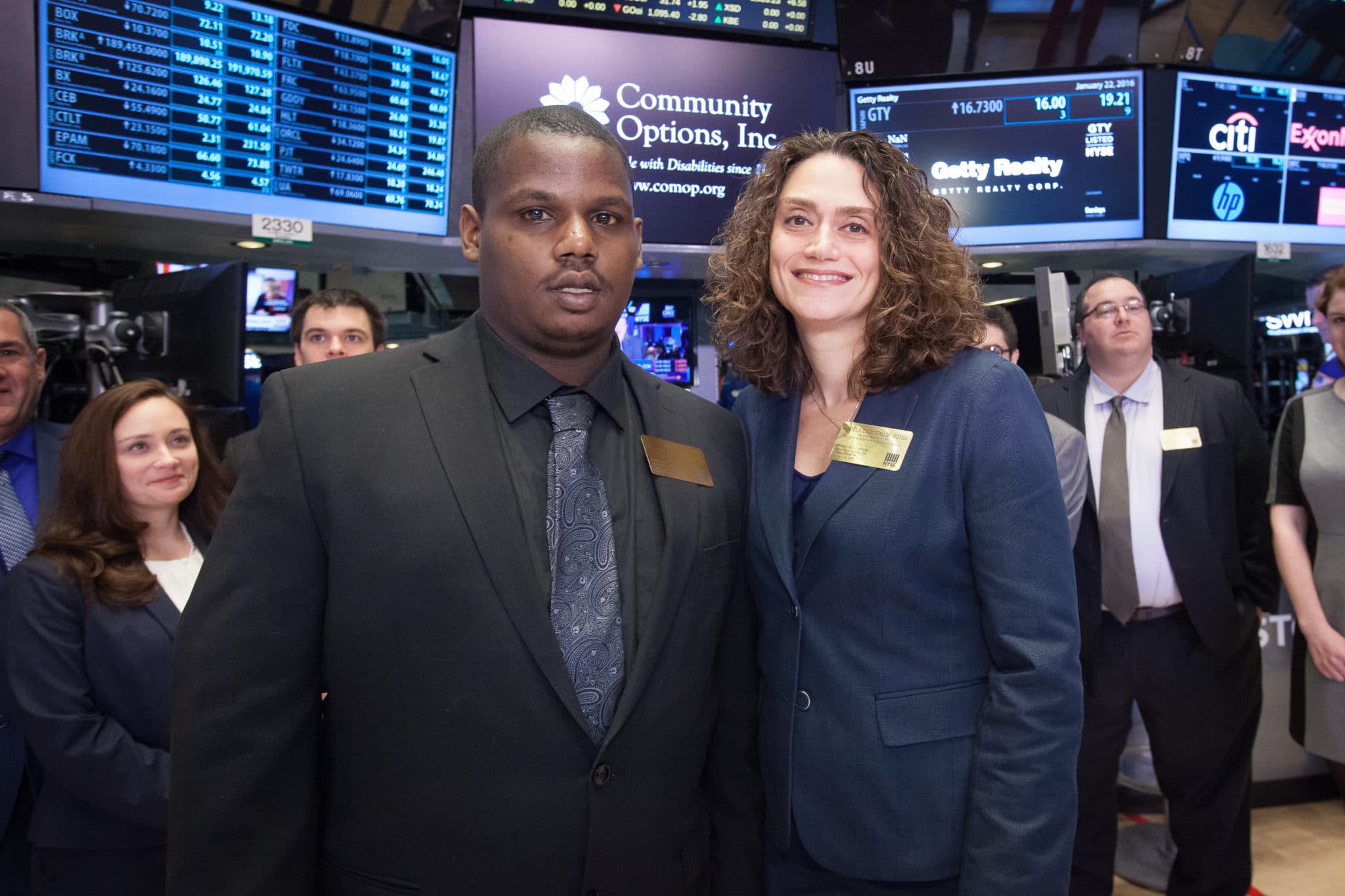 Robert Stack, President of Community Options, Inc., selected Roy King to ring the opening bell at the New York Stock Exchange, Friday January 22, 2016.