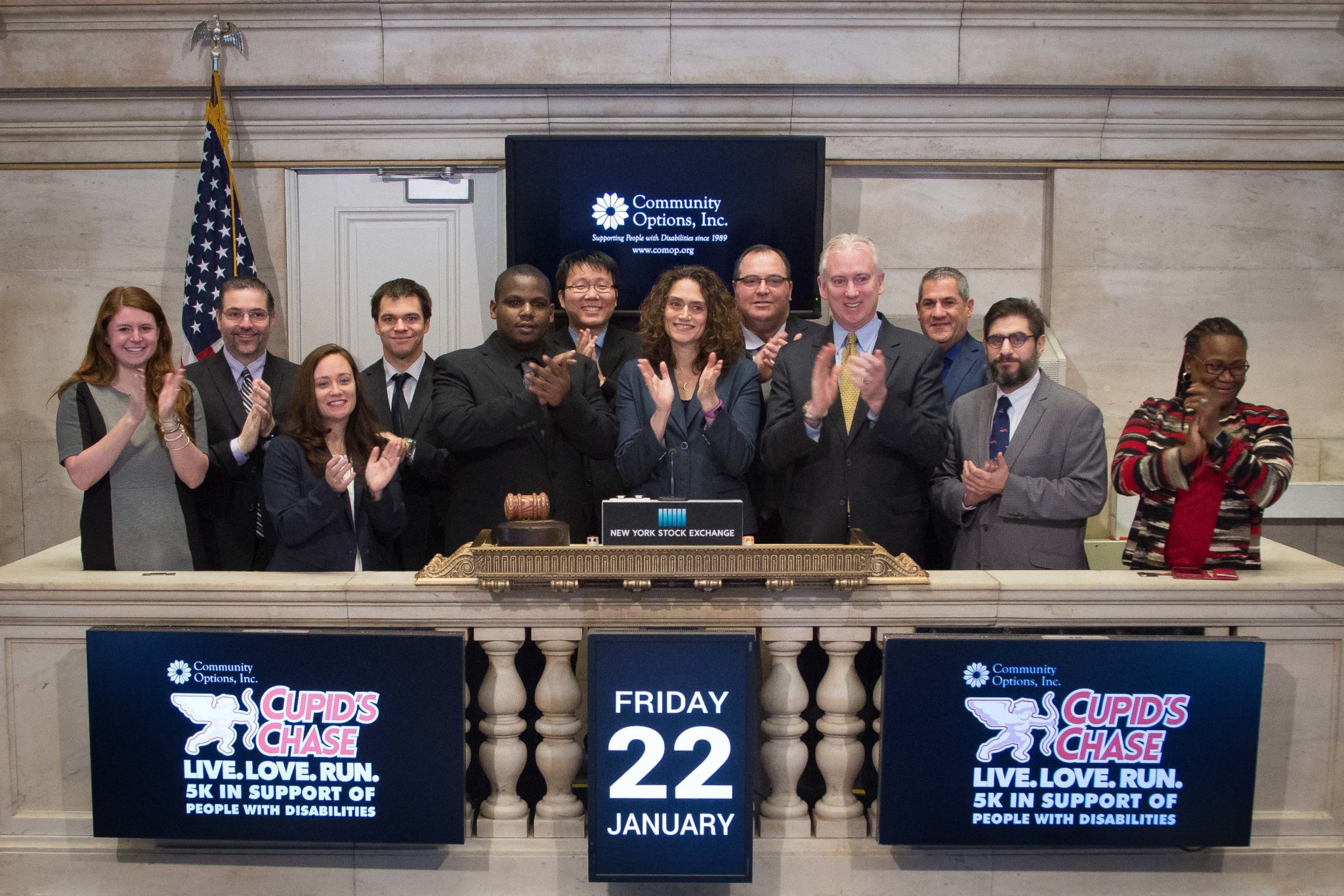 Robert Stack, President of Community Options, Inc., selected Roy King to ring the opening bell at the New York Stock Exchange, Friday January 22, 2016. hoto Credit: NYSE/Valerie Caviness