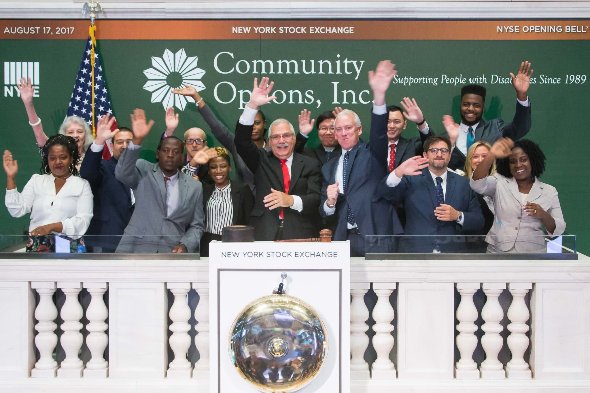 On Thursday, August 17, 2017, The New York Stock Exchange welcomes executives and guests of Community Options, Inc. to celebrate 10 years of providing housing and employment support to individuals with intellectual and developmental disabilities in South Carolina, Community Options will hold its 11th Annual iMatter Conference at the Francis Marion Hotel from September 24-27. To honor the occasion, Phil Lian,Board Member, rings the NYSE Opening Bell®.