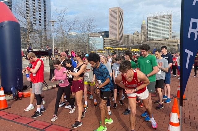 300 runners at the starting line at Cupid’s Chase in Baltimore, Maryland