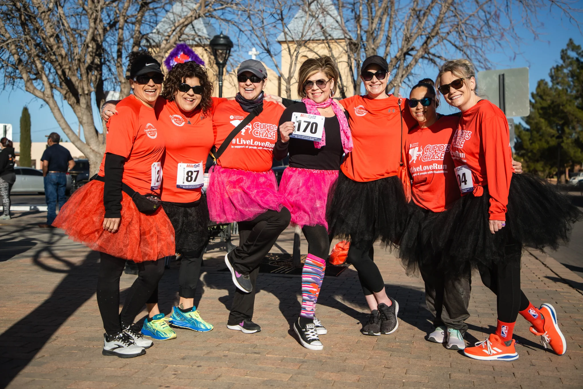 Teachers and staff Mesilla Elementary School get ready to run the Cupid's Chase 5K in Mesilla on Saturday, Feb. 12, 2022. Nathan J Fish/Sun-News - lcsun-news.com