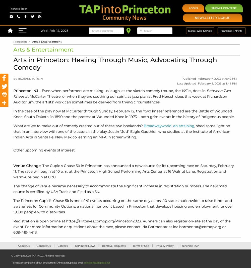 Healing Through Music, Advocating Through Comedy - Princeton Cupid’s Chase 5k Venue Change - tapinto.net