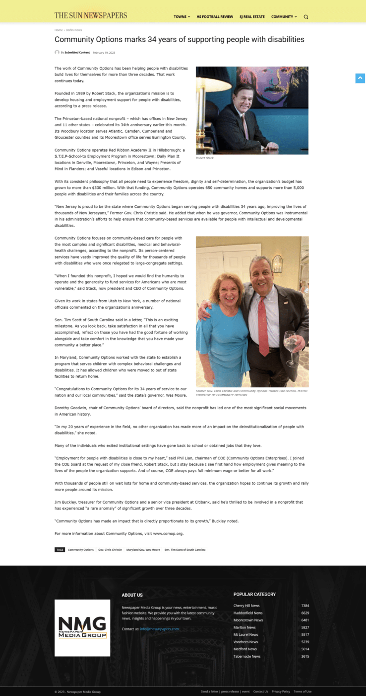 Community Options marks 34 years of supporting people with disabilities - thesunpapers.com