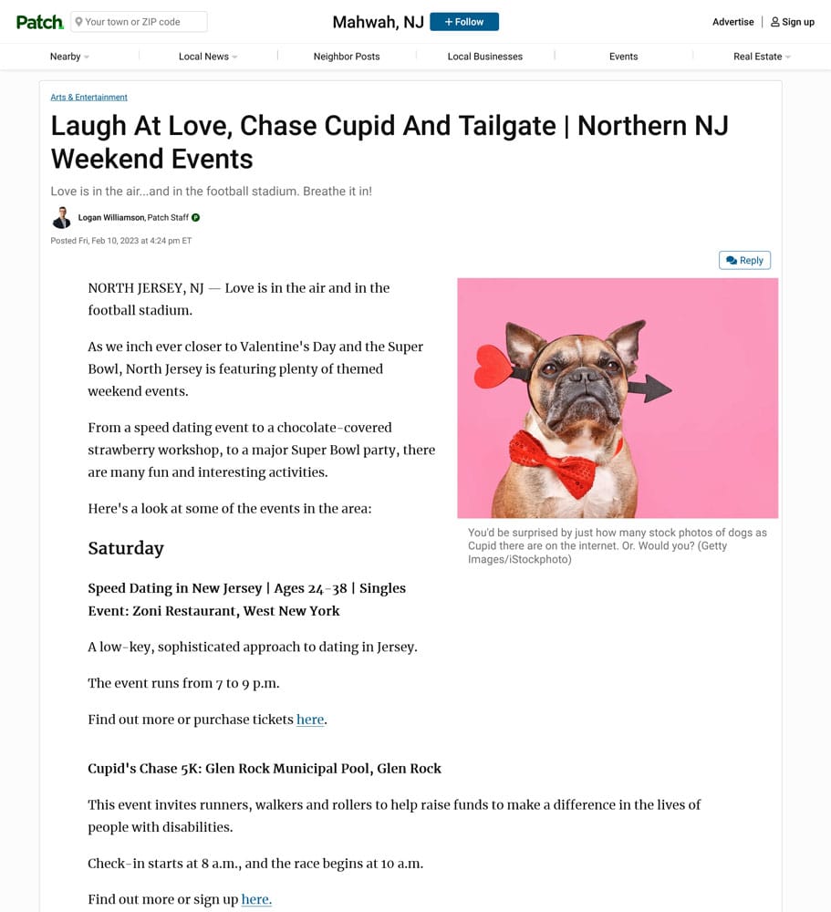 Laugh At Love, Chase Cupid And Tailgate | Northern NJ Weekend Events - patch.com