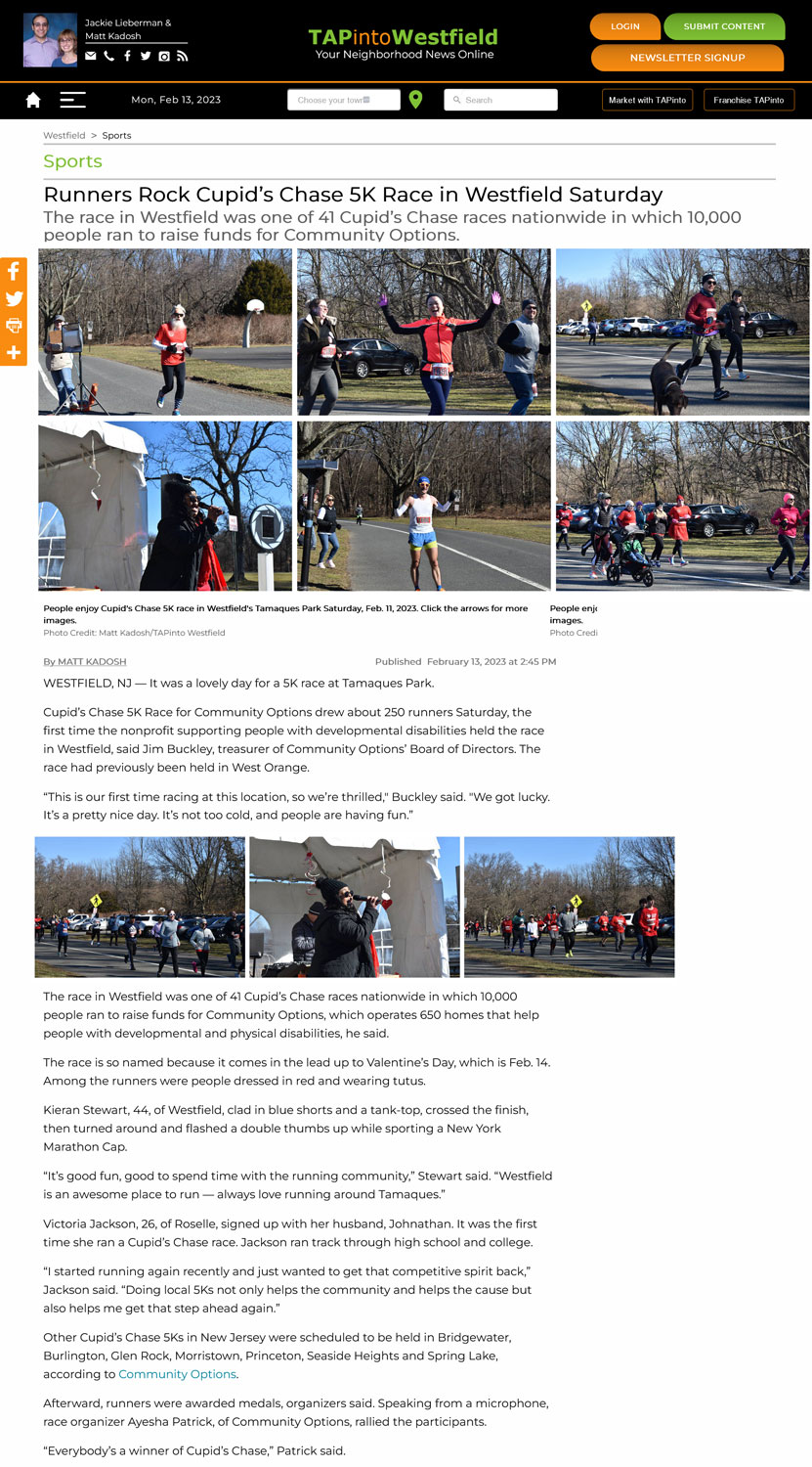 Runners Rock Cupid’s Chase 5K Race in Westfield Saturday - Photo Credit: Matt Kadosh/TAPinto Westfield - tapinto.net