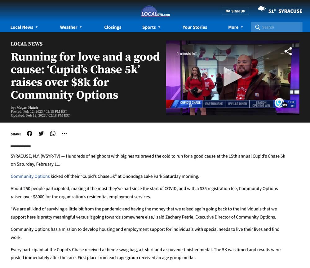 Running for love and a good cause - Cupid’s Chase 5k raises over $8k for Community Options - localsyr.com