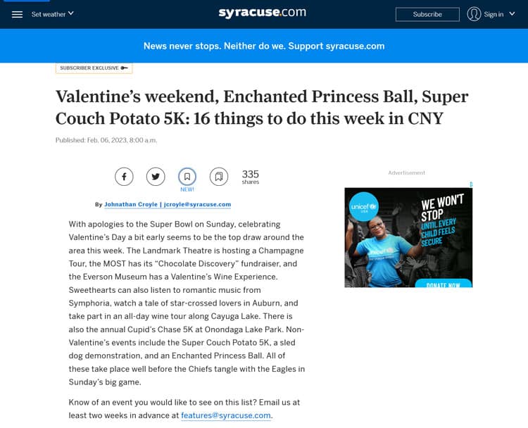 Valentine’s weekend, Enchanted Princess Ball, Super Couch Potato 5K: 16 things to do this week in CNY - syracuse.com