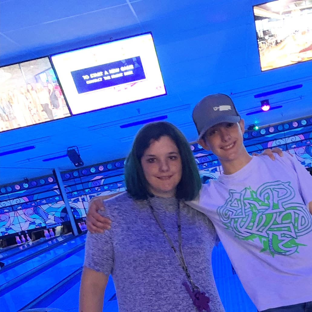 Kiersten and Kennedy enjoying a fun bowling outing together