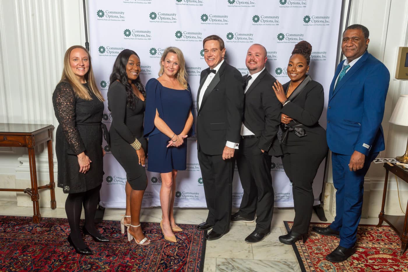 Community Options Celebrated 35 years of Service on Friday, October 20th, 2023 at the Union League of Philadelphia. Left to Right: Ashley Gamba, Fatimat Adekoya, Kerry Brady, Robert Stack, Zach Petrie, Tiffany Bennett, and Frank Matheny.