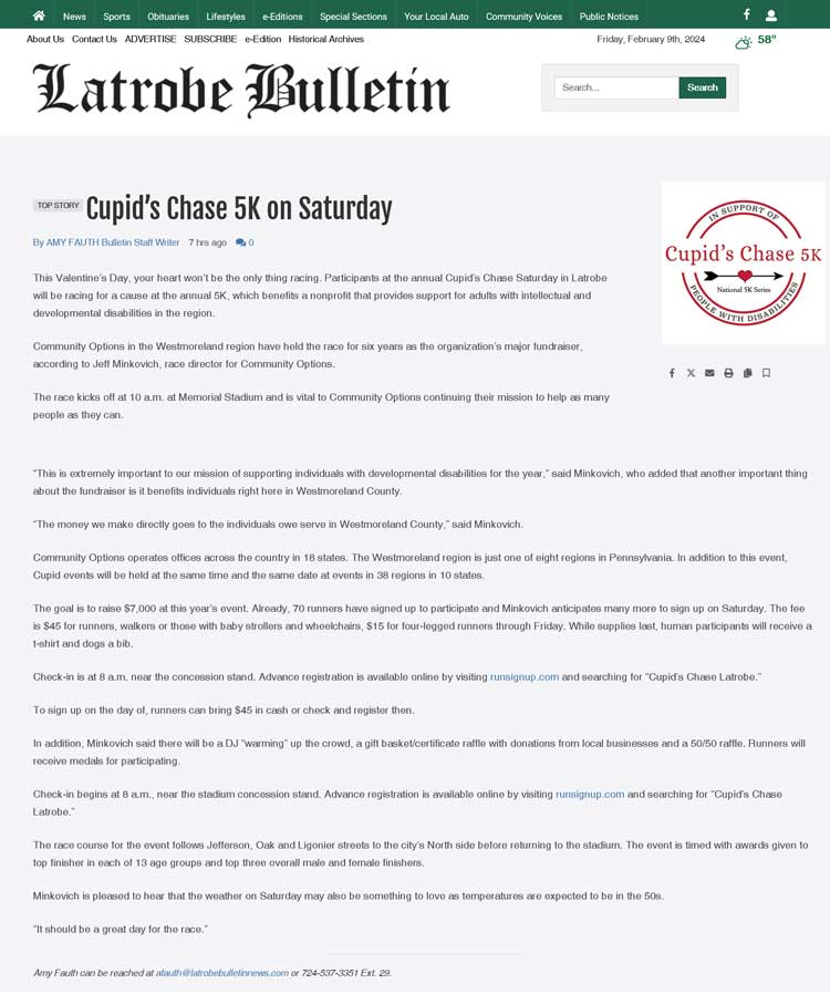 Cupid’s Chase 5K on Saturday in Latrobe - latrobebulletinnews.com
