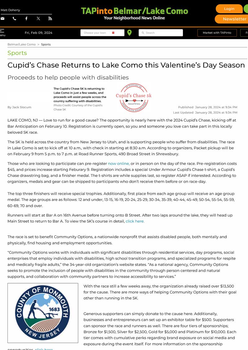 Cupid’s Chase Returns to Lake Como this Valentine’s Day Season - tapinto.net