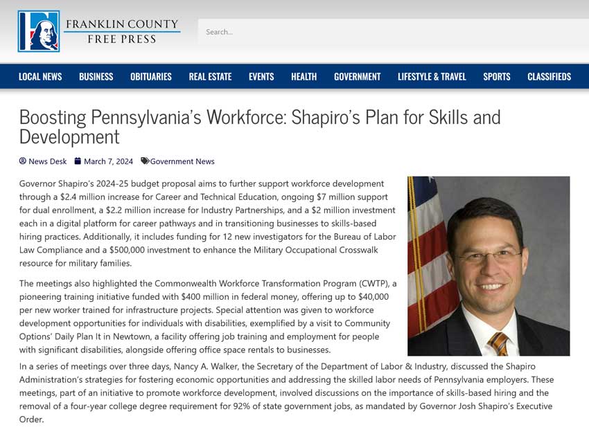 Boosting Pennsylvania’s Workforce: Shapiro’s Plan for Skills and Development - fcfreepresspa.com