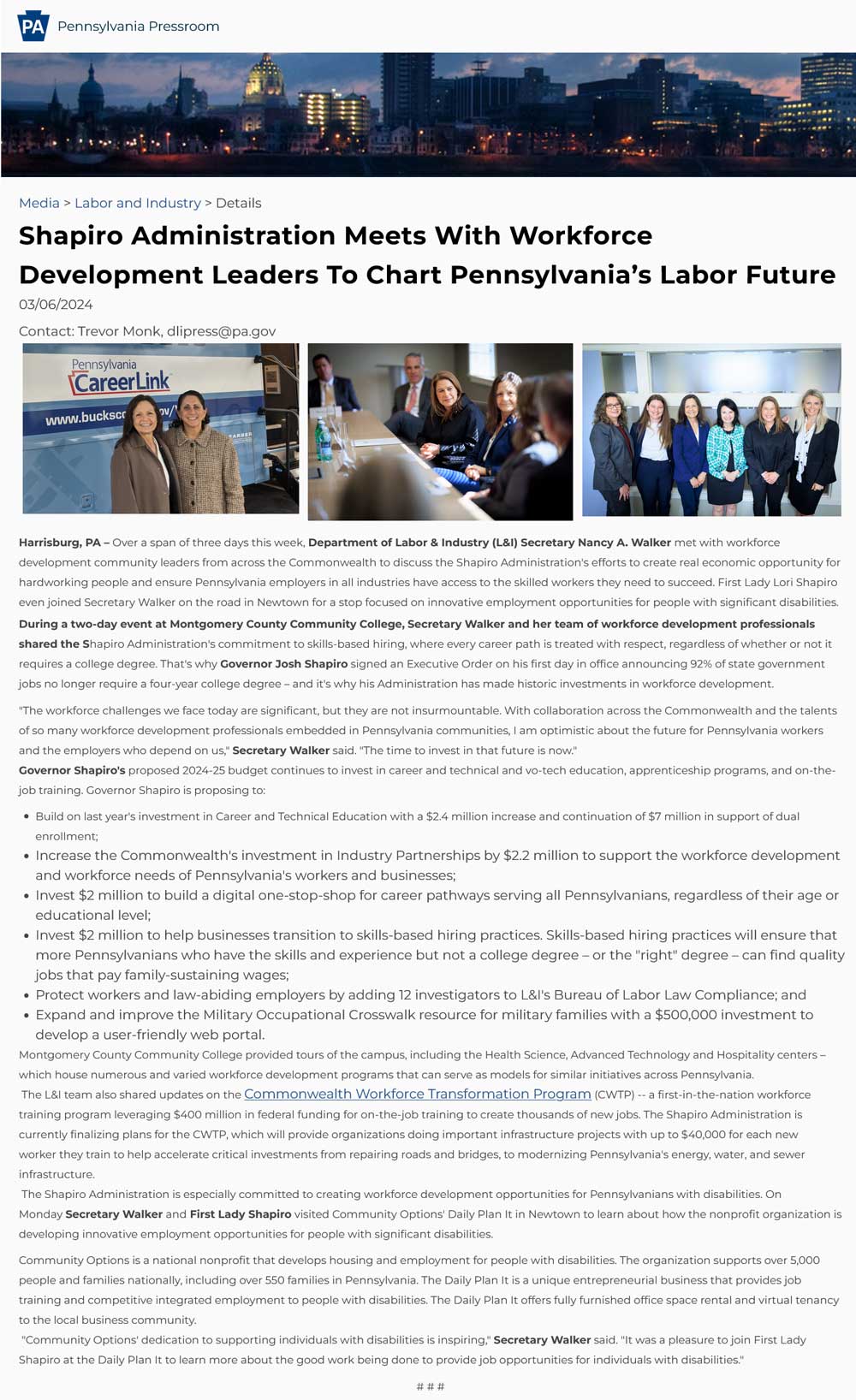 Shapiro Administration Meets with Workforce Development Leaders to Chart Pennsylvania’s Labor Future - www.media.pa.gov