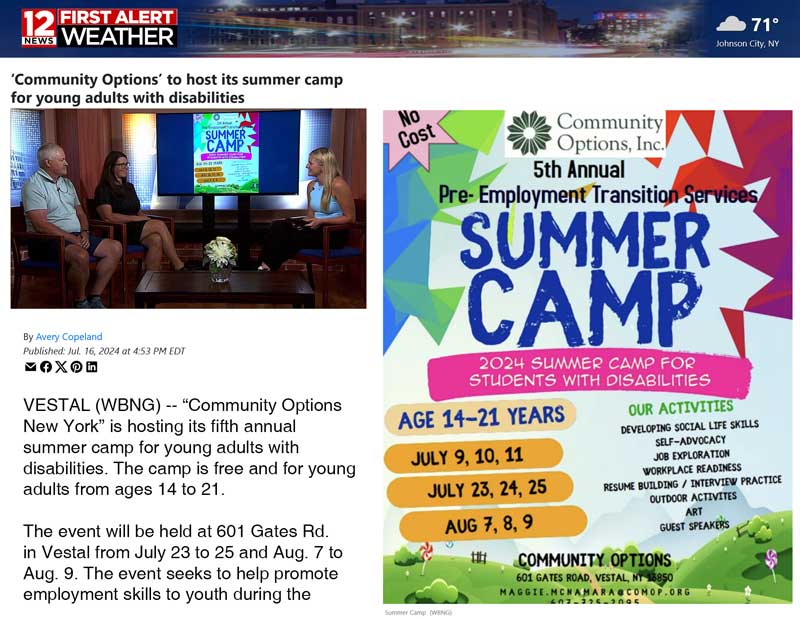 wbng.com - Community Options to host its summer camp for young adults with disabilities