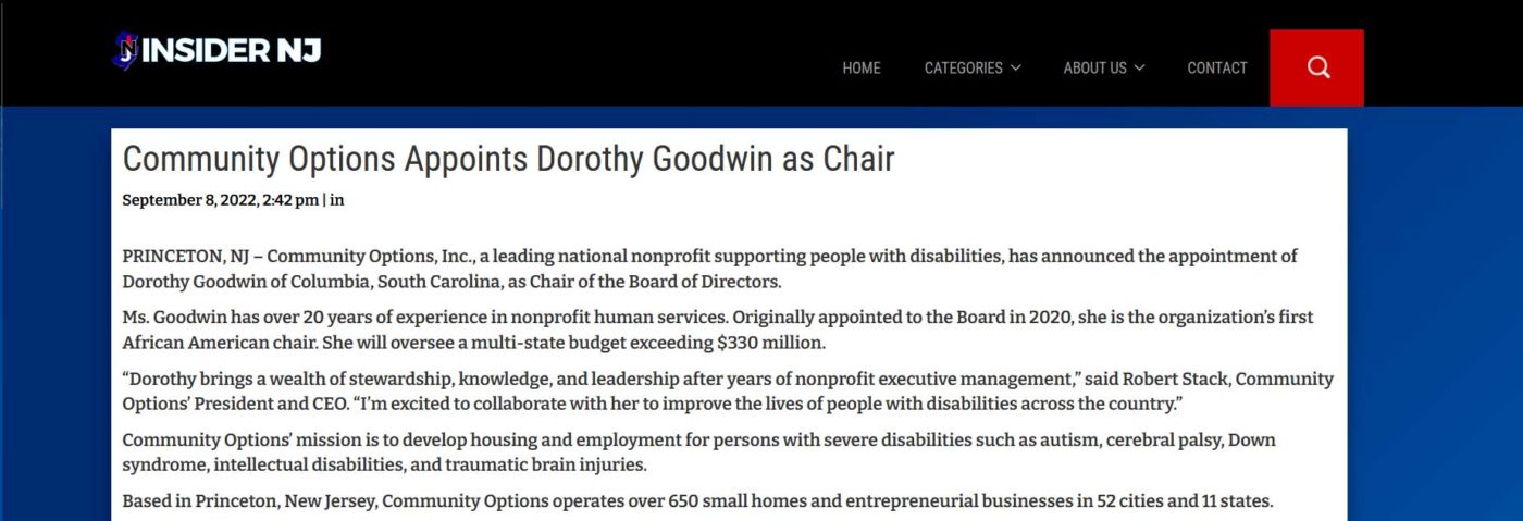 insidernj.com Community Options Appoints Dorothy Goodwin as Chair