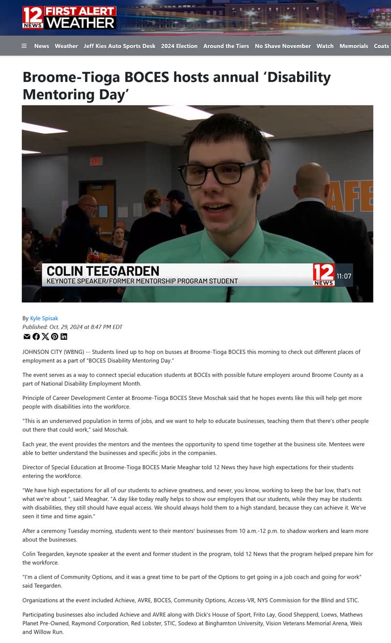 Broome-Tioga BOCES hosts annual Disability Mentoring Day - wbng.com