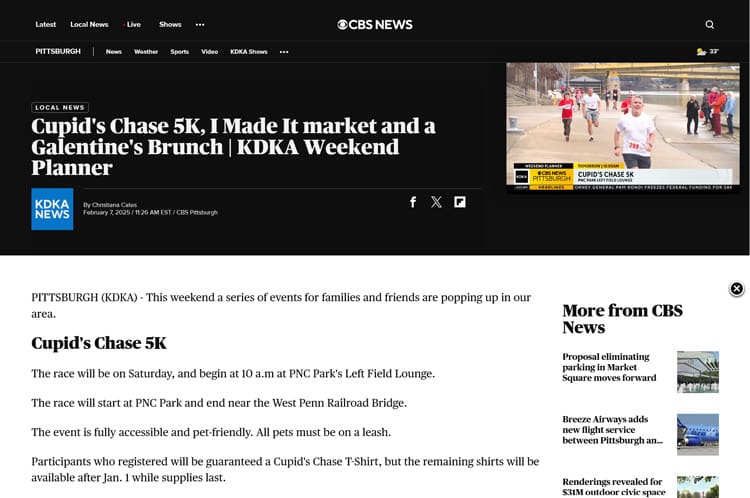 2025 Cupid's Chase 5K Pittsburgh, PA | KDKA Weekend Planner - cbsnews.com