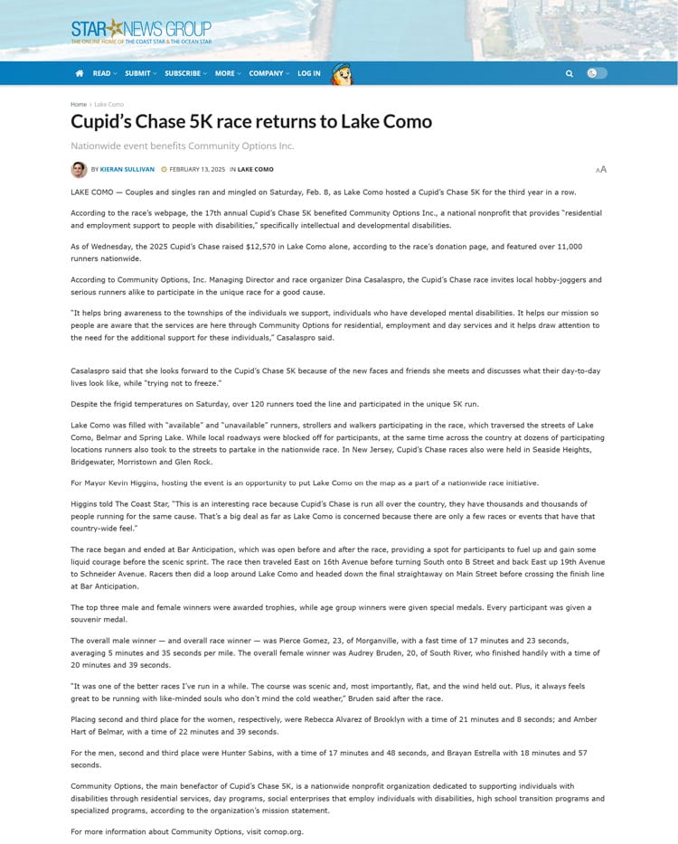 2025 Cupid’s Chase 5K race returns to Lake Como - starnewsgroup.com