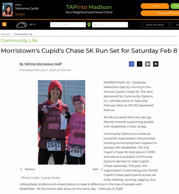 Morristown's Cupid's Chase 5K Run Set for Saturday Feb 8 2025 - tapinto.net
