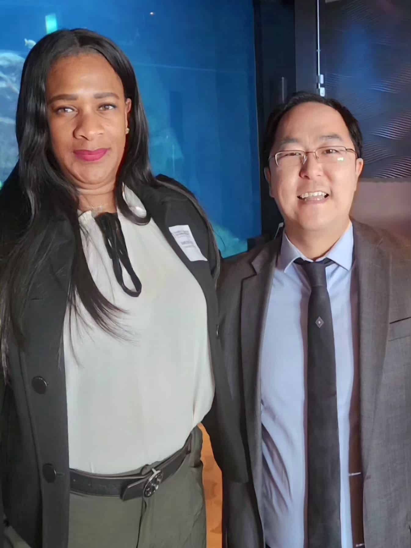 Senator Andy Kim (D-NJ) and Community Options’ Executive Director Darlene Pratt discuss expanding opportunities for people with disabilities during the Chamber of Commerce Southern New Jersey event at Adventure Aquarium on October 8, 2024. Their conversation highlighted the importance of accessibility, employment, and resources to support individuals with disabilities.