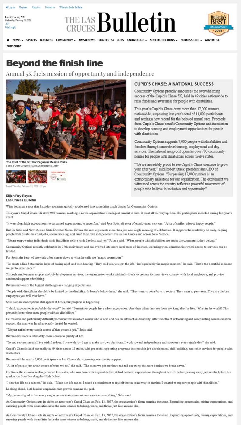 Beyond the finish line 2026 Cupid's Chase 5K Las Cruces. Annual 5K fuels mission of opportunity and independence lascrucesbulletin.com