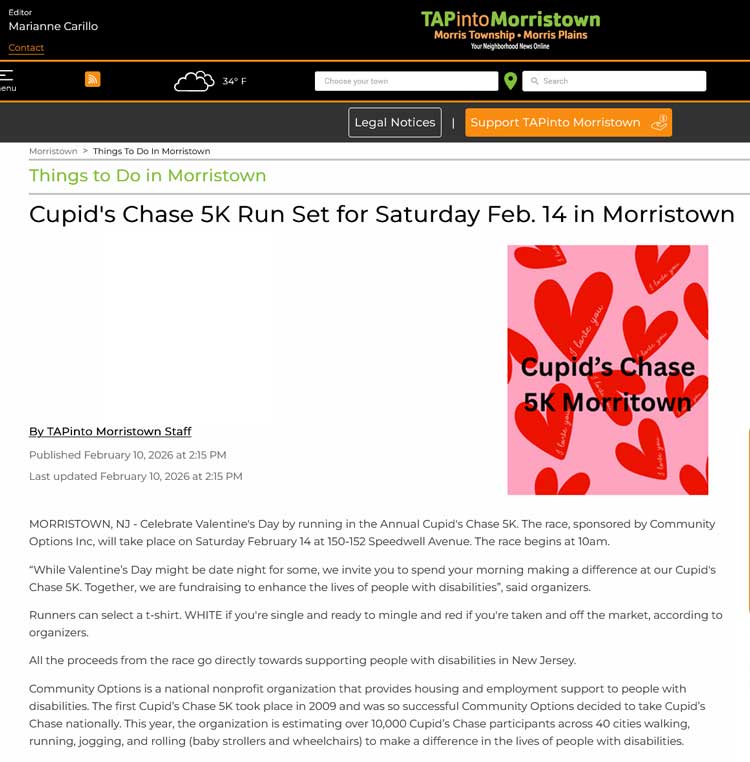 2026 Cupid's Chase 5K Run Set for Saturday Feb. 14 in Morristown NJ - tapinto.net