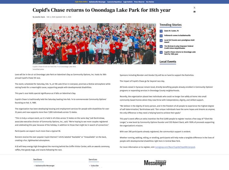 Cupid's Chase returns to Onondaga Lake Park for 18th year - eaglenewsonline.com online article