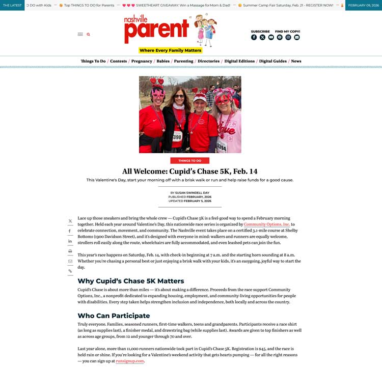 Nashville Parent Magazine - All Welcome: Cupid’s Chase 5K, Feb. 14
