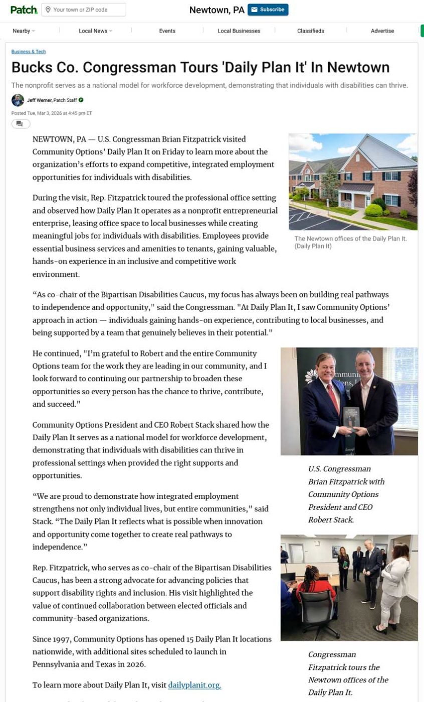 Bucks Co. Congressman Tours 'Daily Plan It' In Newtown - patch.com