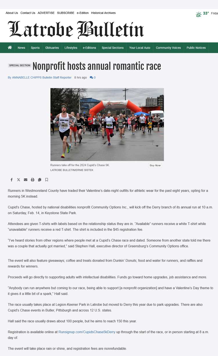 Nonprofit hosts annual romantic race 2026 Cupid's Chase 5K Derry - latrobebulletinnews.com