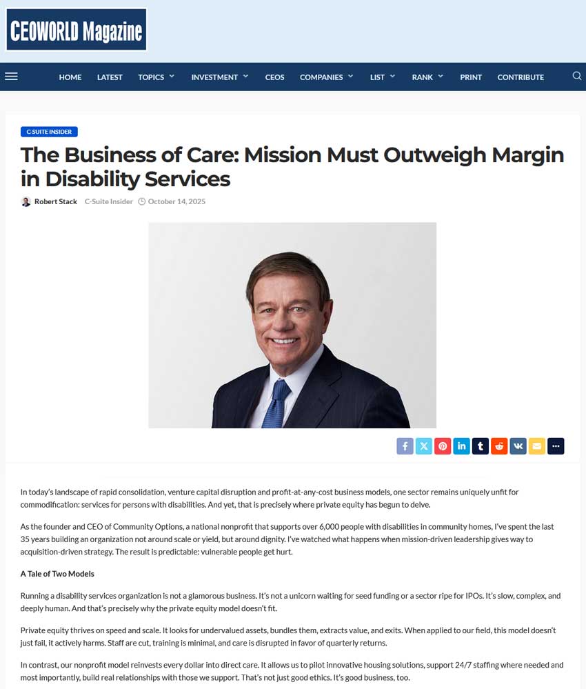 The Business of Care: Mission Must Outweigh Margin in Disability Services - ceoworld.biz