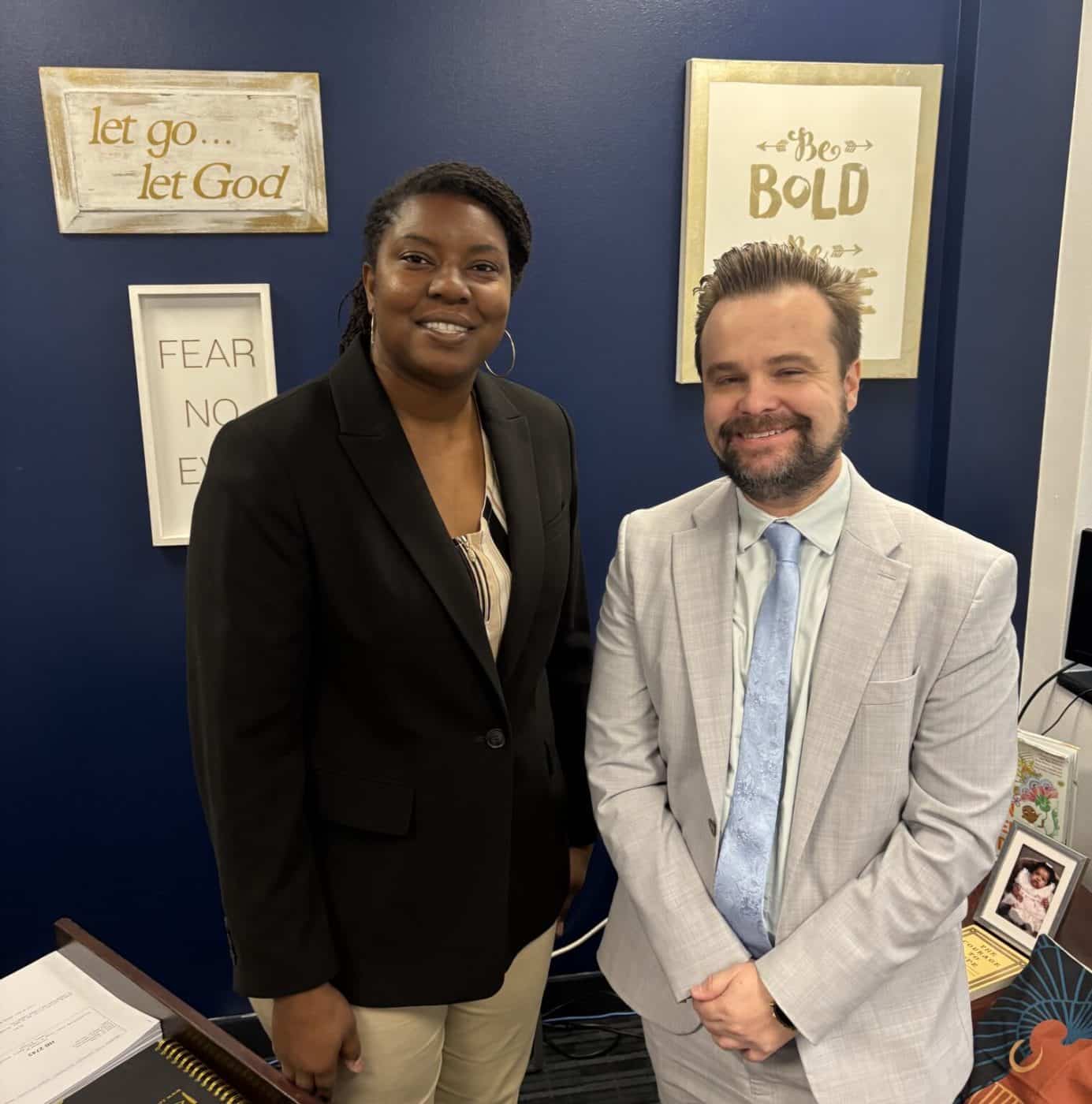 Michael Burnett of Community Options with Arizona State Representative Quantá Crews in her office at the Arizona State Capitol.