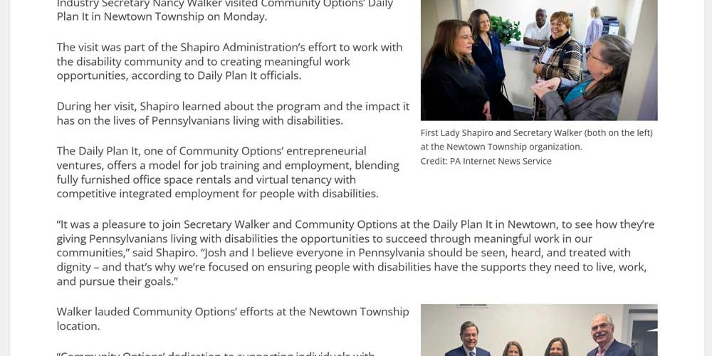 First Lady, State Labor Secretary Visit Newtown Disability Employment Program - newtownpanow.com